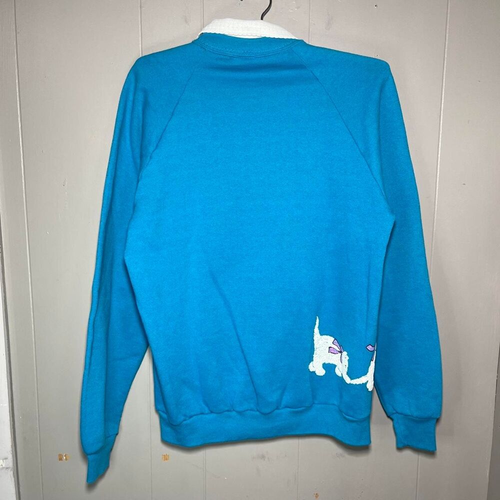 Vintage 90s Kitty Cat Kittens Granny Wrap Around Collared Sweatshirt Large - Picture 2 of 7